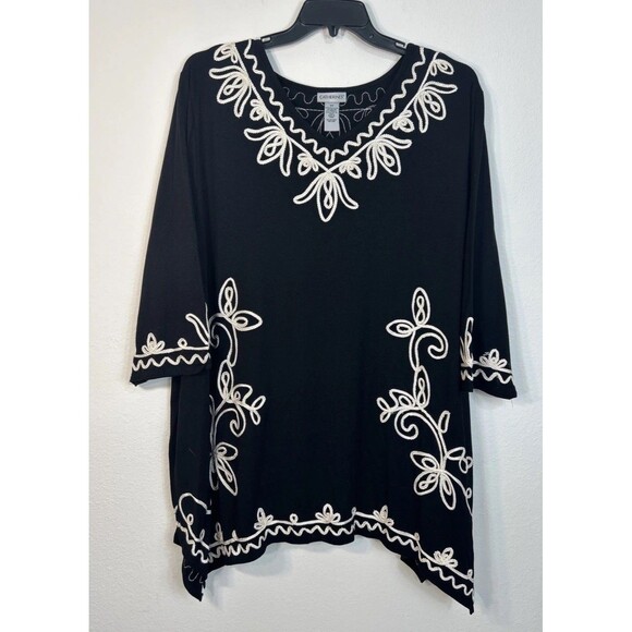 Catherines Black & White Soutache Braid Swing Top Tunic Plus Size 4X (30/32) - Picture 1 of 8